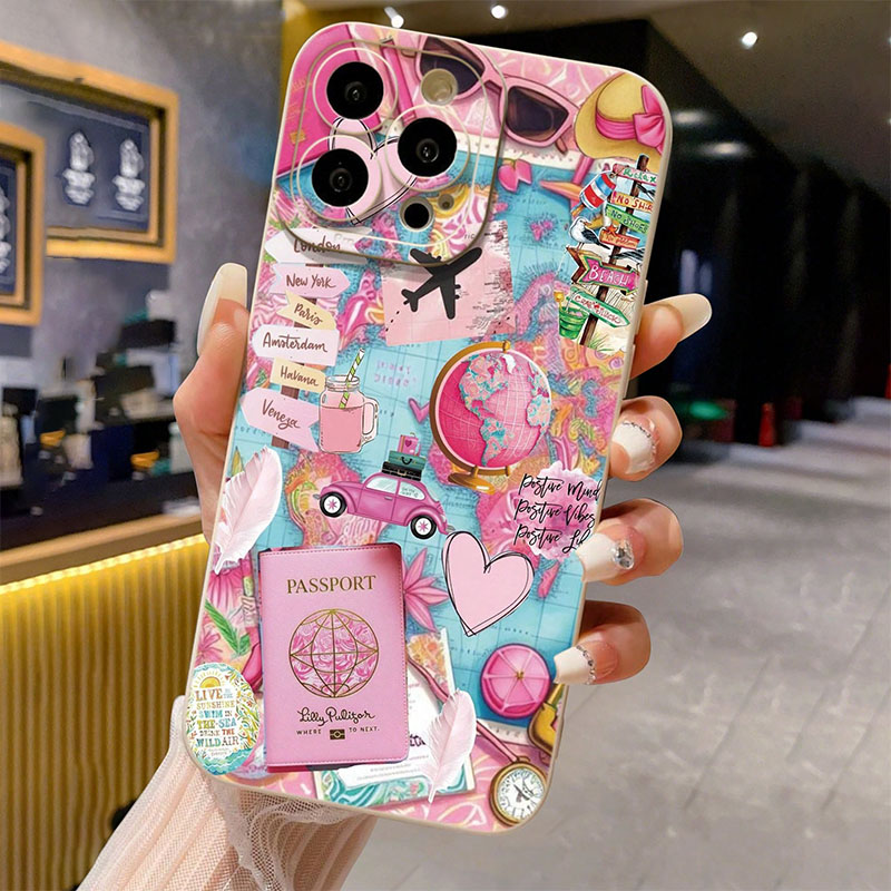 Phone Accessories For Travel - Travel Plane Printed Matte Anti-Drop Phone