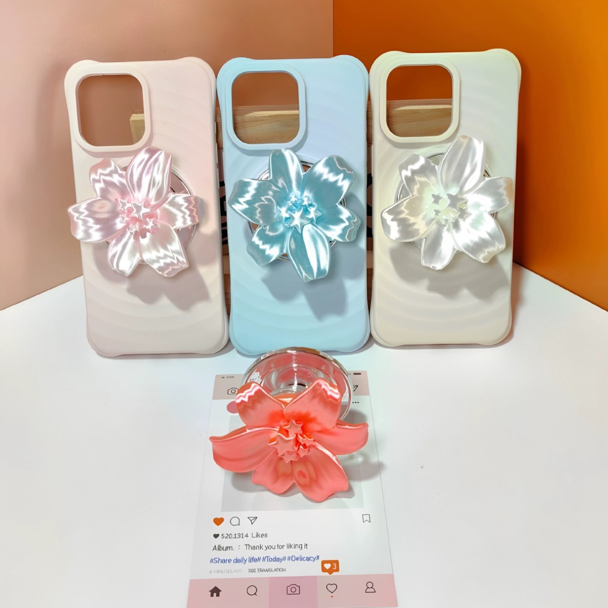 Phone Accessories For Girls - Glossy Pearl Lily Flower Magnetic Phone