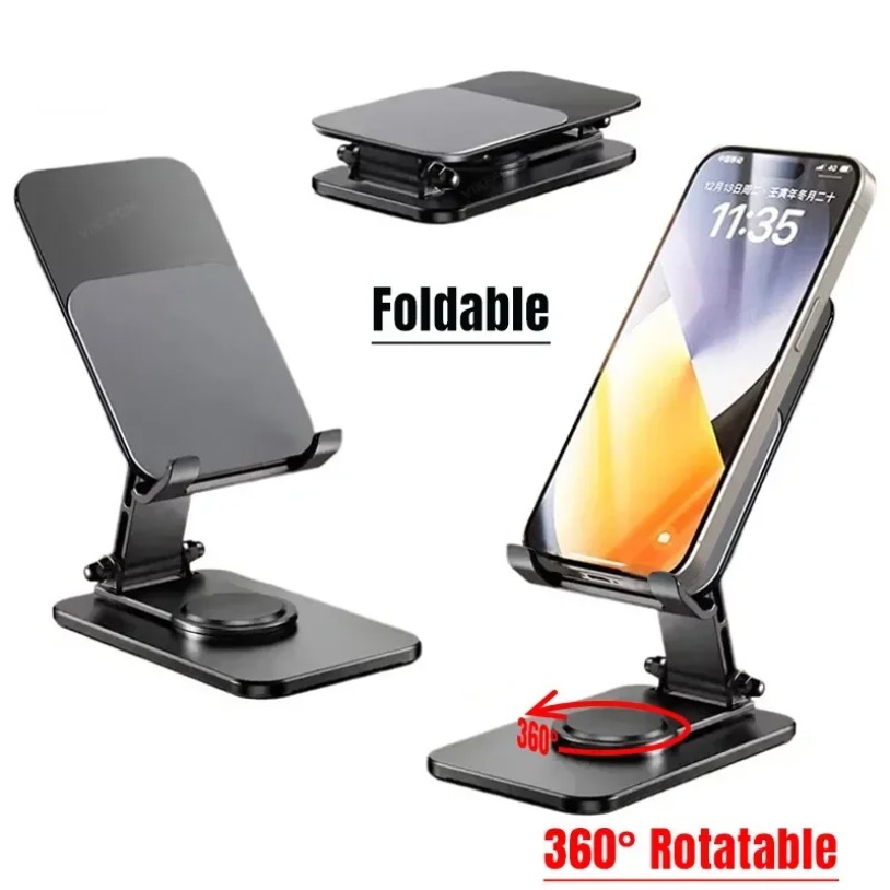 Desk Phone Stand - 360° Rotatable Metal Phone Holder Portable